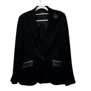 Polo Ralph Lauren Black Sweater Blazer with Leather Accents